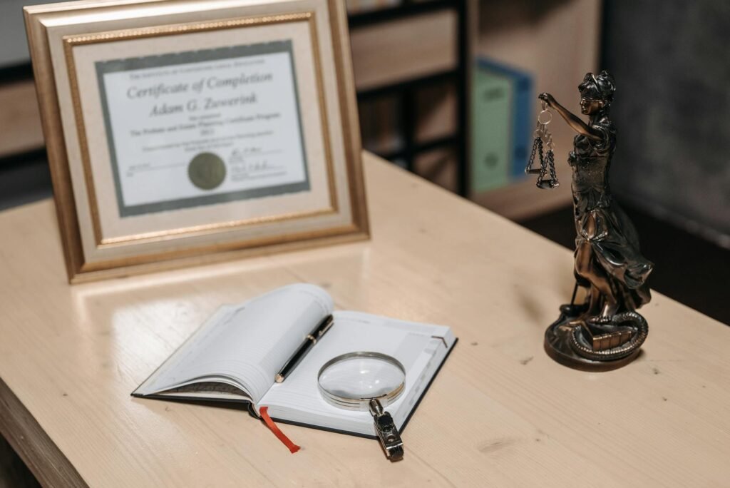 electrician reviewing meter and certification documents on a desk